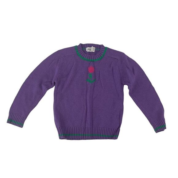 Lord & Taylor Vintage Sweater Girls Size Large Purple Tulip Knit 90s Preppy Cute - Picture 1 of 6